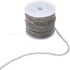 Cadenas trenzadas de acero inoxidable 304 resistentes al deslustre, cadenas del encintado, soldada, con carrete, color acero inoxidable, 4x3x0.6mm, aproximadamente 32.8 pie (10 m) / rollo