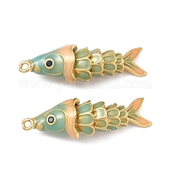 Colgantes de circonita cúbica con micro pavé de latón y esmalte, charms de pez, real 18k chapado en oro, verde mar oscuro, 35x11x10mm, agujero: 1.4 mm