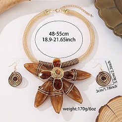 Conjunto de joyas llamativas de aluminio y resina con forma de flor&nbsp;WGDD658-02