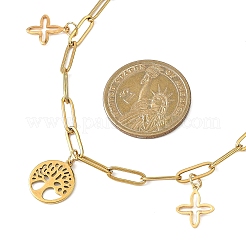 Collane con catena a graffetta con ciondolo a croce e albero della vita in acciaio inossidabile 304 per donna&nbsp;NJEW-JN05664