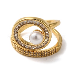 Anello di placcatura in ottone micro pavé di anelli aperti con zirconi cubici trasparenti&nbsp;RJEW-H235-01G
