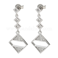 Rhombus Messing Micro Pave klare Zirkonia Ohrstecker&nbsp;EJEW-F383-10P
