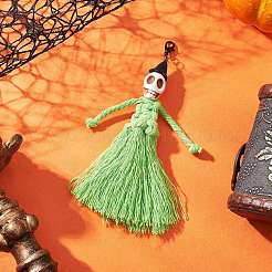 Halloween-Quaste aus Baumwollfäden und synthetischer türkisfarbener Totenkopf-Anhänger&nbsp;HJEW-JM03757