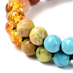 Bracelet perles tressées imitation ambre & pierres mixtes rondes pour femme fille&nbsp;BJEW-JB06962-01