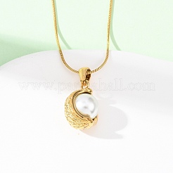 Collar con colgante de cadena de serpiente de acero inoxidable 304 y acrílico con imitación de perla y luna para mujer&nbsp;NJEW-F354-08G