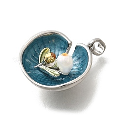 Pendentifs en forme de feuille en laiton émaillé bleu sarcelle&nbsp;KK-K398-13P