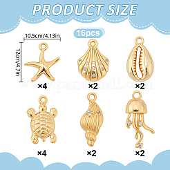 12 pz. 6 stili di pendenti con tema oceano in ottone micro pavé di zirconi cubici&nbsp;KK-DR0001-60