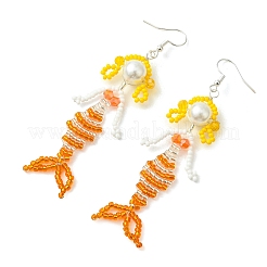 Boucles d'oreilles pendantes en fil de cuivre et perles de verre&nbsp;EJEW-MZ00816