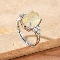 Anelli aperti in ottone con micro pavé di zirconi cubici e quarzo limone sintetico.&nbsp;RJEW-T035-01P-A