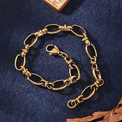 Ionenplattierung (IP) 304 Edelstahl Bowknot & ovales Gliederkettenarmband für Frauen&nbsp;BJEW-G669-18G