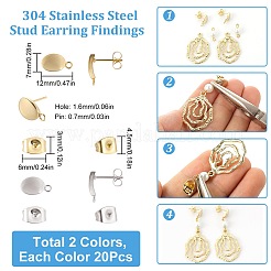40 stücke 2 farbe 201 edelstahl oval stud ohrring Zubehörse&nbsp;STAS-SC0005-29