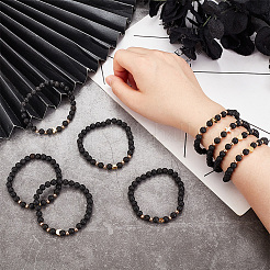 1 Set Bär & Kreuz & Mond & Krone & Herz & Schmetterling Messingperlen Stretch-Armbänder Set&nbsp;BJEW-PH0004-22