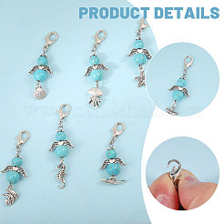 32 pièce 8 styles de perles turquoise synthétiques et pendentifs décoratifs en alliage d'animaux marins&nbsp;HJEW-CA00068