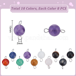 80 Stück 10 Stile natürliche & synthetische gemischte Edelsteine runde Verbinder Charms&nbsp;PALLOY-UN00031