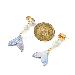 Boucles d'oreilles pendantes en perles de coquillage et acétate de cellulose (résine)&nbsp;EJEW-TA00279