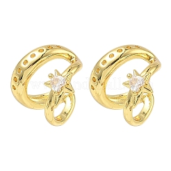 Pendientes de brazalete en forma de C con estrella de latón y micro pavé de circonitas cúbicas transparentes.&nbsp;EJEW-L316-01G-12
