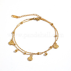 Tobilleras de una sola hebra con dije en forma de concha de acero inoxidable 304 para mujer&nbsp;WGA5262-01
