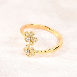 Offene Manschettenringe aus Messing mit Mikropavé und Zirkonia für Damen&nbsp;RJEW-C168-02G