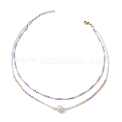 Collares de doble capa con cuentas de vidrio&nbsp;NJEW-MZ00070-03
