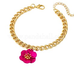 Fußkettchen mit gedrehter Kette und tiefrosa Blumenanhänger aus Legierung für Damen&nbsp;FS-WGF82CC-02