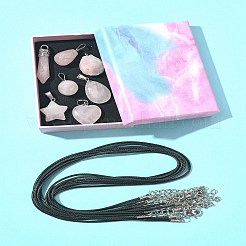DIY-Sets zur Herstellung natürlicher Rosenquarzanhänger und gewachster Kordelketten&nbsp;DIY-FS0008-74