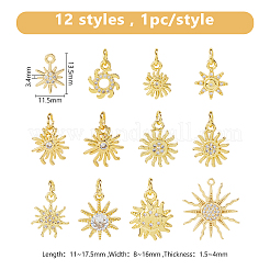 12 Stück 12 Stile Messing klare Zirkonia Charms&nbsp;KK-DC0004-97