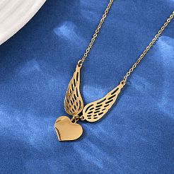 Collar con colgante de corazón y alas de ángel de acero inoxidable 304 para mujer&nbsp;NJEW-G176-03G