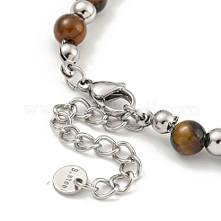 Braccialetti da donna con perline rotonde in acciaio inossidabile 304 e occhio di tigre naturale&nbsp;BJEW-G717-13