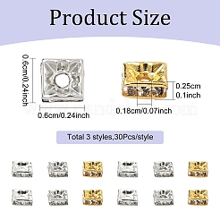 90 Uds. Cuentas espaciadoras de rhinestone de latón de 3 colores&nbsp;KK-YW0004-58