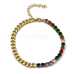 Messing-Mikropflaster-Armbänder mit quadratischen Zirkonia-Gliedern&nbsp;BJEW-L460-005G-03