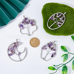 8 stücke 4 arten blume & mond & oval & hexagon natürliche amethyst kupfer draht gewickelt chip große anhänger&nbsp;G-DC0001-26