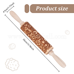 Rouleau à pâtisserie en bois imprimé fleurs&nbsp;AJEW-WH0528-06