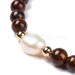 Bracelets de perles extensibles en coquille d'eau douce naturelle teinte ronde&nbsp;BJEW-JB05727-03