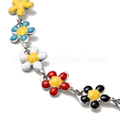 Buntes Blumen-Gliederkettenarmband aus Emaille&nbsp;BJEW-C023-02P