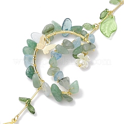 Aventurine verte naturelle enveloppée de fil et puce d'aigue-marine et ornements suspendus de lune en laiton&nbsp;HJEW-TA00216