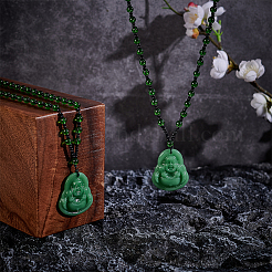 2 Stück Halskette mit Maitreya-Buddha-Anhänger aus Kunstharz&nbsp;NJEW-UN0001-59A