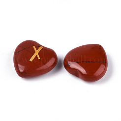 25 Stück natürliche rote Jaspis-Herz-Runensteine mit eingraviertem Elder-Futhark-Alphabet&nbsp;G-T144-02F