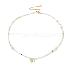 Collares de perlas naturales con colgante de mariposa de latón&nbsp;NJEW-L119-05G