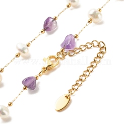 Collier de perles d'améthyste et de perles naturelles&nbsp;NJEW-JN03894-03