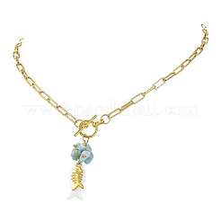 Colliers pour femmes avec pendentif en larimar naturel de l'océan et coquillage blanc&nbsp;NJEW-JN06475