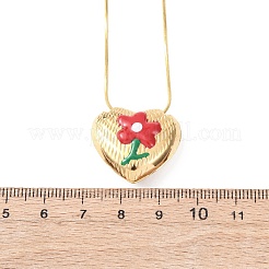 Colliers pour femmes avec pendentif cœur et fleur en acier inoxydable 304 émaillé&nbsp;NJEW-D347-01G-03