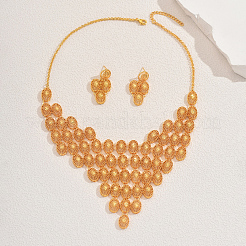 Elegante collana e orecchini con nappa ovale cava in lega per matrimonio e fidanzamento&nbsp;MR8417
