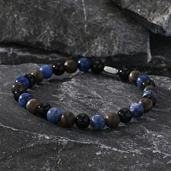Natürliche blau geäderte Stein schwarz Achat Zylinderförmig Herren Armbänder&nbsp;MW6661