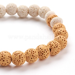 Braccialetti con ciondoli elasticizzati con perle di roccia lavica naturale&nbsp;X-BJEW-E376-01E
