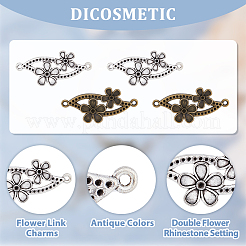 60 pieza de conector de aleación de 2 colores con configuración de rhinestone&nbsp;FIND-DC0004-17