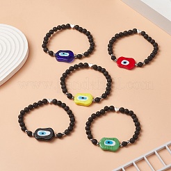 Braccialetto elasticizzato con perline malocchio in pietra lavica naturale e lavorazione a lume per donna&nbsp;BJEW-JB09258