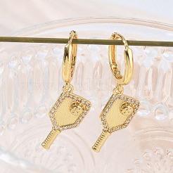 Orecchini a cerchio pendenti da donna in ottone con micro pavé di zirconi cubici&nbsp;EJEW-A168-04G