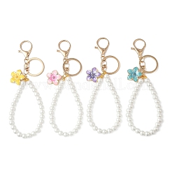 4 pieza de dije de flor de esmalte de aleación de 4 colores con adornos colgantes de perlas de plástico&nbsp;HJEW-JM04330