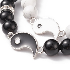 2 ensemble de bracelets extensibles en perles d'agate noire et de howlite teintées et chauffées de style naturel&nbsp;BJEW-TA00163