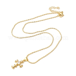Halsketten mit Kreuzanhänger aus Messing mit klarem Zirkonia für Damen&nbsp;NJEW-K381-04G